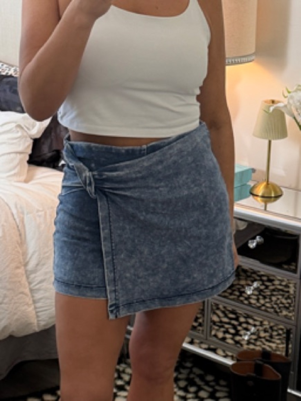 Denim Wrap Mini Skirt - HIGH STRETCH